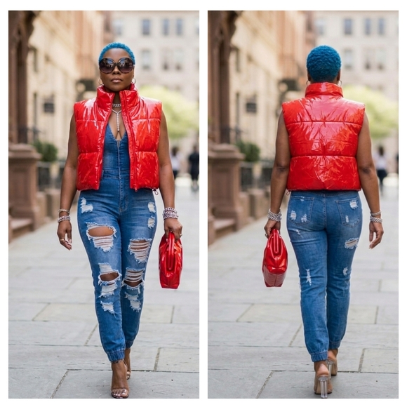 Daisy Jackets & Blazers - Daisy RED Shiny Glossy Puffy Vest